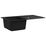 ZNTS Granite Kitchen Sink Single Basin with Drainer Reversible Black 141669