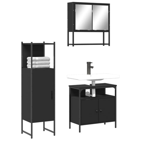 ZNTS 3 Piece Bathroom Furniture Set Black Engineered Wood 3214695