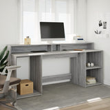 Desk with LED Lights Grey Sonoma 200x55x91 cm Engineered Wood 3309443