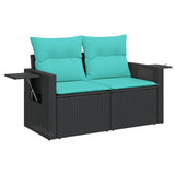6 Piece Garden Sofa Set with Cushions Black Poly Rattan Acacia 3326478