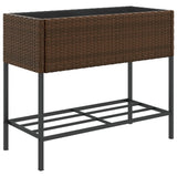 ZNTS Garden Planter with Shelf Brown Poly Rattan 366385