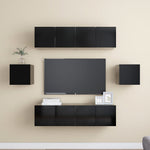 ZNTS 6 Piece TV Cabinet Set Black Engineered Wood 3078787