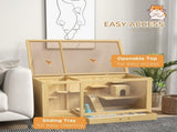 Wooden Hamster Cage with Water Bottle, Platforms, Openable Roof, Sliding Tray, Hut, Seesaws, Natural T3398P350099