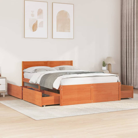 Bed Frame without Mattress Wax Brown 140x190 cm Solid Wood Pine 3282356