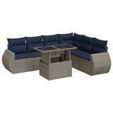 7 Piece Garden Sofa Set with Cushions Grey Poly Rattan Acacia 3326652