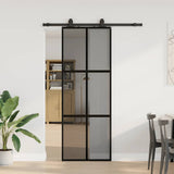 Sliding Door with Hardware Set Black 76x205 cm Tempered Glass 3375916