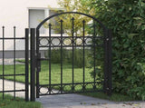 Fence Gate ASSEN with Arched Top Steel 102x125 cm Black 143085