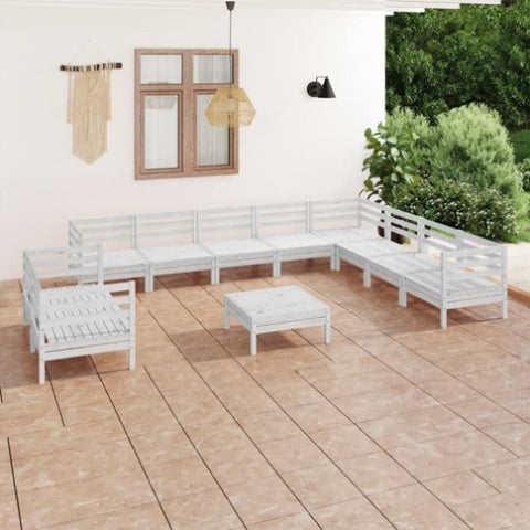 ZNTS 11 Piece Garden Lounge Set Solid Wood Pine White 3083200