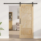 Sliding Door Natural and Black 83 x 202 cm Solid Pine Wood 3333196