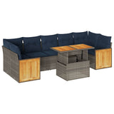 8 Piece Garden Sofa Set with Cushions Grey Poly Rattan Acacia 3327687