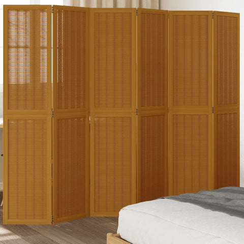 ZNTS Room Divider 6 Panels Brown Solid Wood Paulownia 358826