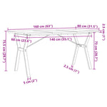 ZNTS Dining Table Y-Frame 160x80x75.5 cm Solid Wood Pine and Steel 3282787