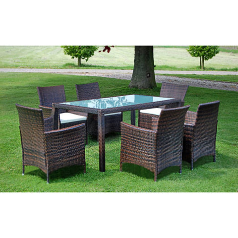 7 Piece Outdoor Dining Set with Cushions Poly Rattan Brown 43127