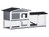 Wooden 2-Tier Rabbit Hutch w/ Tray Ramp Grey T3398P548566