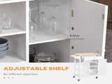 Kitchen Trolley, Kitchen Island on Wheels, w/ Wood Top, 3 Shelves and Storage Cupboard, White T3398P341326