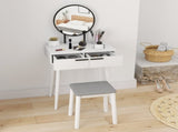 Dressing Table with Mirror and Stool, Vanity Makeup Desk Set with 2 Drawers, Cushioned Stool and T3398P378743