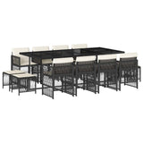 13 Piece Garden Dining Set with Cushions Black Poly Rattan 3210978