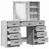 Dressing Table with Mirror Lights 3 pcs Grey Engineered wood 3334223