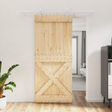 Sliding Door with Hardware Set 90x210 cm Solid Wood Pine 3203019