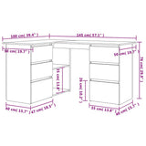 801089 Corner Desk White 145x100x76 cm Engineered Wood