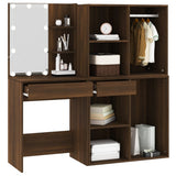 LED Dressing Table with Cabinets Brown Oak Engineered Wood 3120190