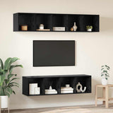 TV Cabinet Set Wall-mounted 4 pcs Black Oak Engineered Wood 3393421
