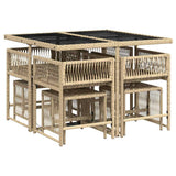 9 Piece Garden Dining Set with Cushions Mix Beige Poly Rattan 3211500