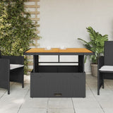 Garden Table Black 110x110x71 cm Poly Rattan and Acacia Wood 368272