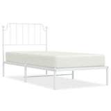 ZNTS Metal Bed Frame with Headboard White 90x200 cm 373929