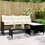 Garden Sofa with Table and Cushions L-Shaped Black Poly Rattan 365571