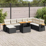 9 Piece Garden Sofa Set with Cushions Black Poly Rattan Acacia 3327633