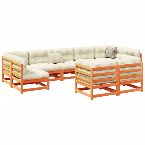 ZNTS 9 Piece Garden Sofa Set Wax Brown Solid Wood Pine 3299626