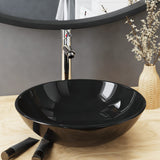 Bathroom Sink with Tap and Push Drain Black Tempered Glass 3098453