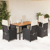 7 Piece Garden Dining Set with Cushions Black Poly Rattan 3212472