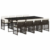 9 Piece Garden Dining Set with Cushions Brown Poly Rattan 3210741