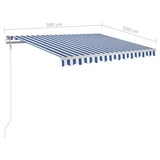 Manual Retractable Awning with LED 3x2.5 m Blue and White 3069901