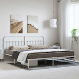 Bed Frame White Powder-Coated Steel 193 cm x 203 cm Industrial 352633