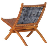Folding Relaxing Chair Brown Real Leather 356376