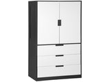 2 Door Wardrobe, Modern Wardrobe with 3 Drawers and Hanging Rod for Bedroom, Black T3398P378727