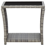 ZNTS Coffee Table Grey 45x45x40 cm Poly Rattan and Glass 46068