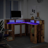 Desk with LED Lights Old Wood 130x130x91 cm Engineered Wood 3309454