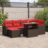 7 Piece Garden Sofa Set with Cushions Brown Poly Rattan Acacia 3326355