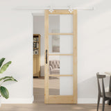 Sliding Door Natural 73.5 x 211 cm Solid Pine Wood and Glass 3332213