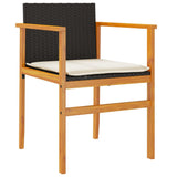 Garden Chairs with Cushions 2 pcs Black Poly Rattan&Solid Wood 368711