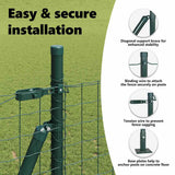 Fence Post with Concrete Base 52 pcs Green Powder-Coated Steel 3350234