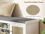 Boho Shoe Storage Bench with Padded Cushion and Rattan Doors - White T3398P423862