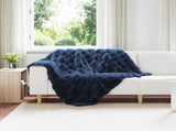 Anti-Slip Faux Rabbit Fur Blanket Olite Marine Blue Polyester 42021825