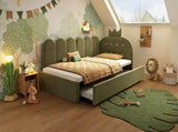 Upholstered Daybed with Pull-Out Bed, Crown-shaped Trundle Bed, 3FT Single Sofa Bed 90 x 190 cm, N601P431271U