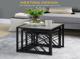 Nesting Coffee Tables, Set of 3 Square Side Tables with Black Metal Frame, for Living Room, Bedroom T3398P341425