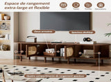 180*40*40cm Oval TV Stand in Dark Walnut, Rattan Design, Two Cabinet Doors, Two Sliding Doors, TV N605P439650N